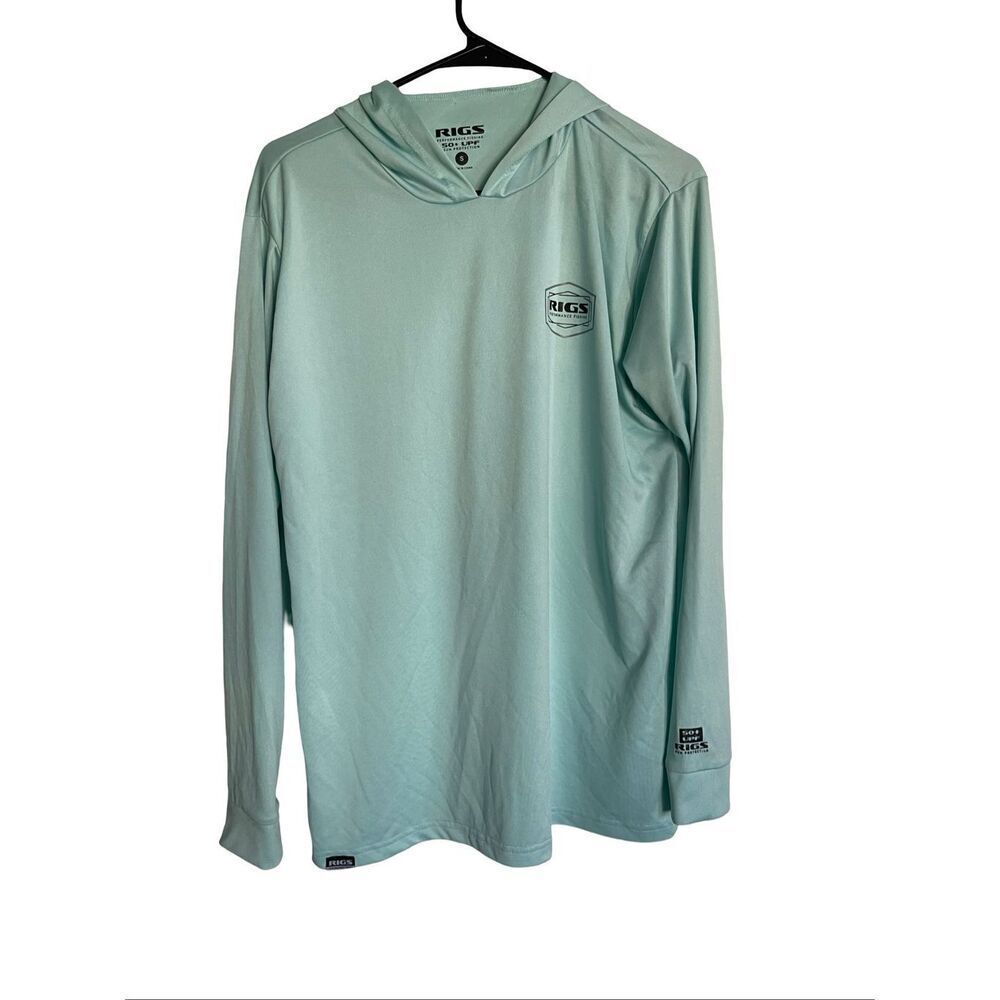 RIGS Mens Light Green UPF Sun Protection Hooded Performance Fishing Shirt Small